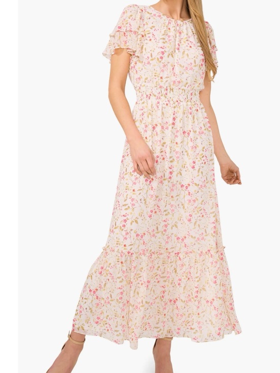 CeCe Dresses & Skirts - CeCe Smocked Waist Floral Maxi Dress in Pink and Cream